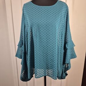 Current Air Teal Ruffle Swiss Dot Blouse Size L
